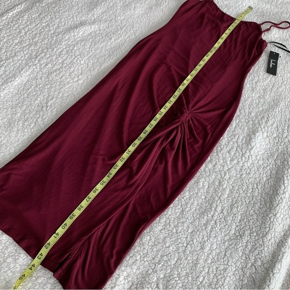 Lulus Everything To Me Event Dress NEW Womens Small Burgundy Ruched Slit Midi - Picture 9 of 14